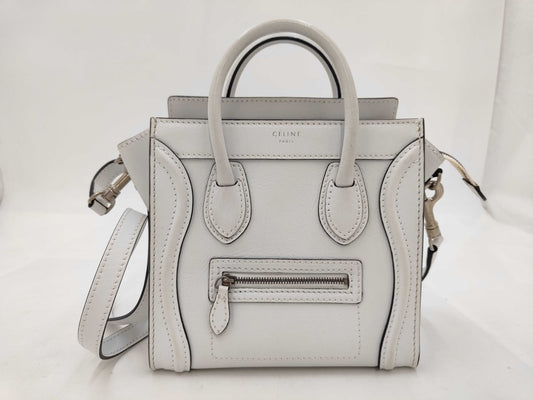 CELINE Luggage Nano 2-Way Shoulder Bag Leather W-ZP-0182 White Handbag