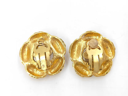 CHANEL Vintage Coco Mark 94A Metal Faux Pearl Gold Earrings with Tag