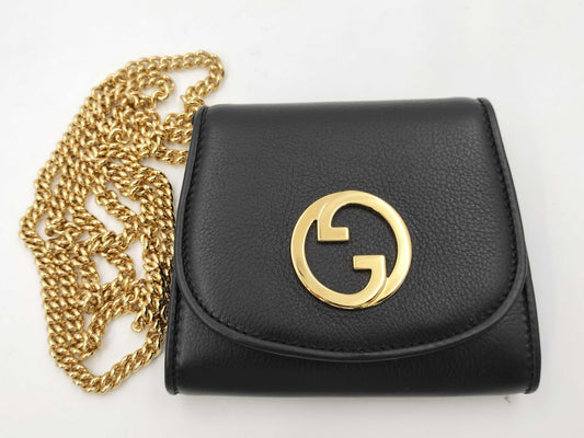 GUCCI Marmont Blondie 0416 Black Chain Wallet Shoulder Bag