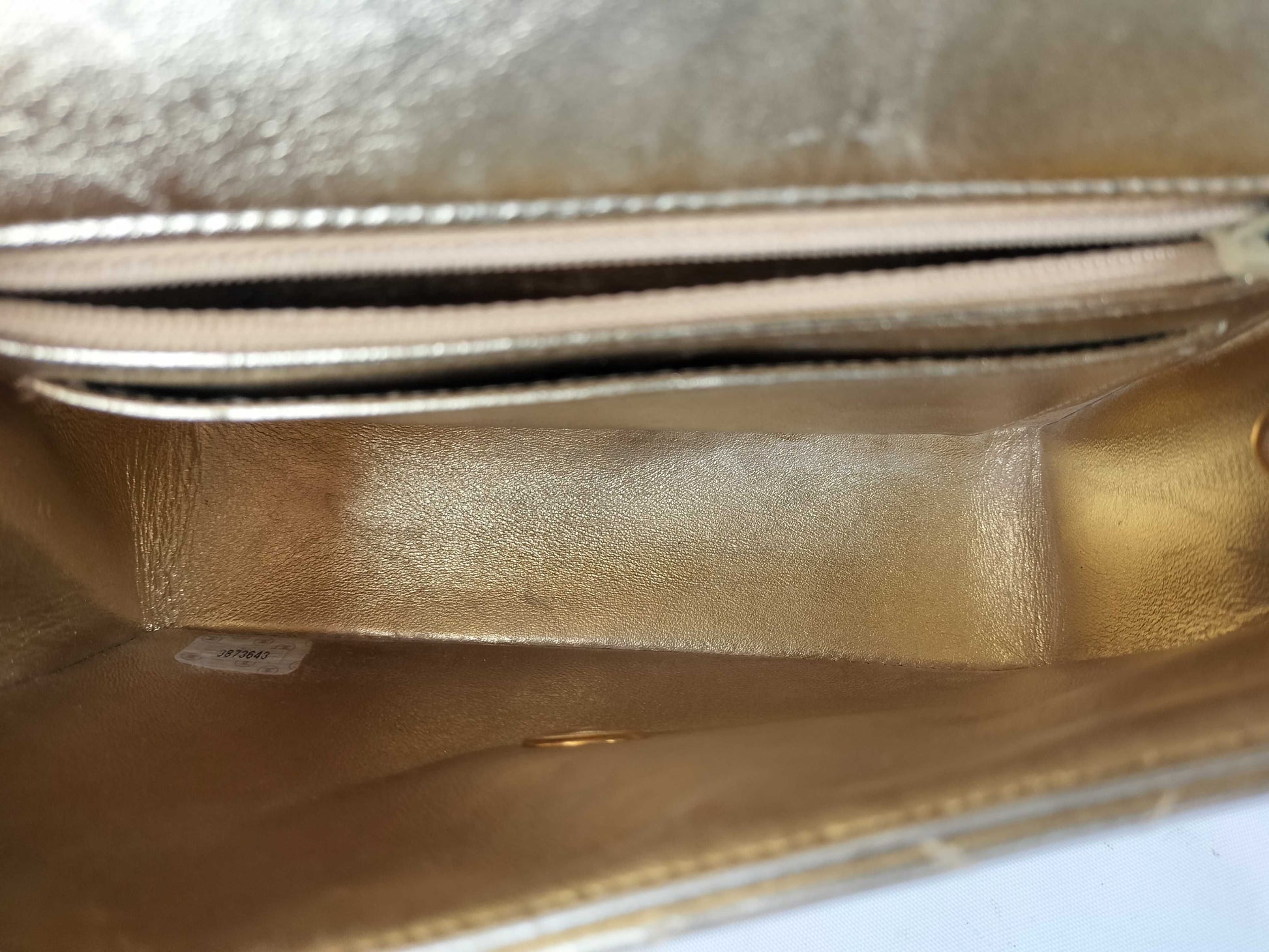 CHANEL Gold Metallic Minimato Handbag, No. 3, Corner and Surface Scratches
