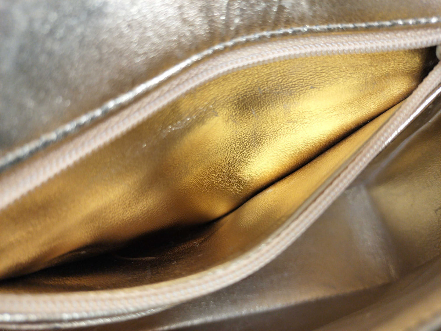 CHANEL Gold Metallic Minimato Handbag, No. 3, Corner and Surface Scratches