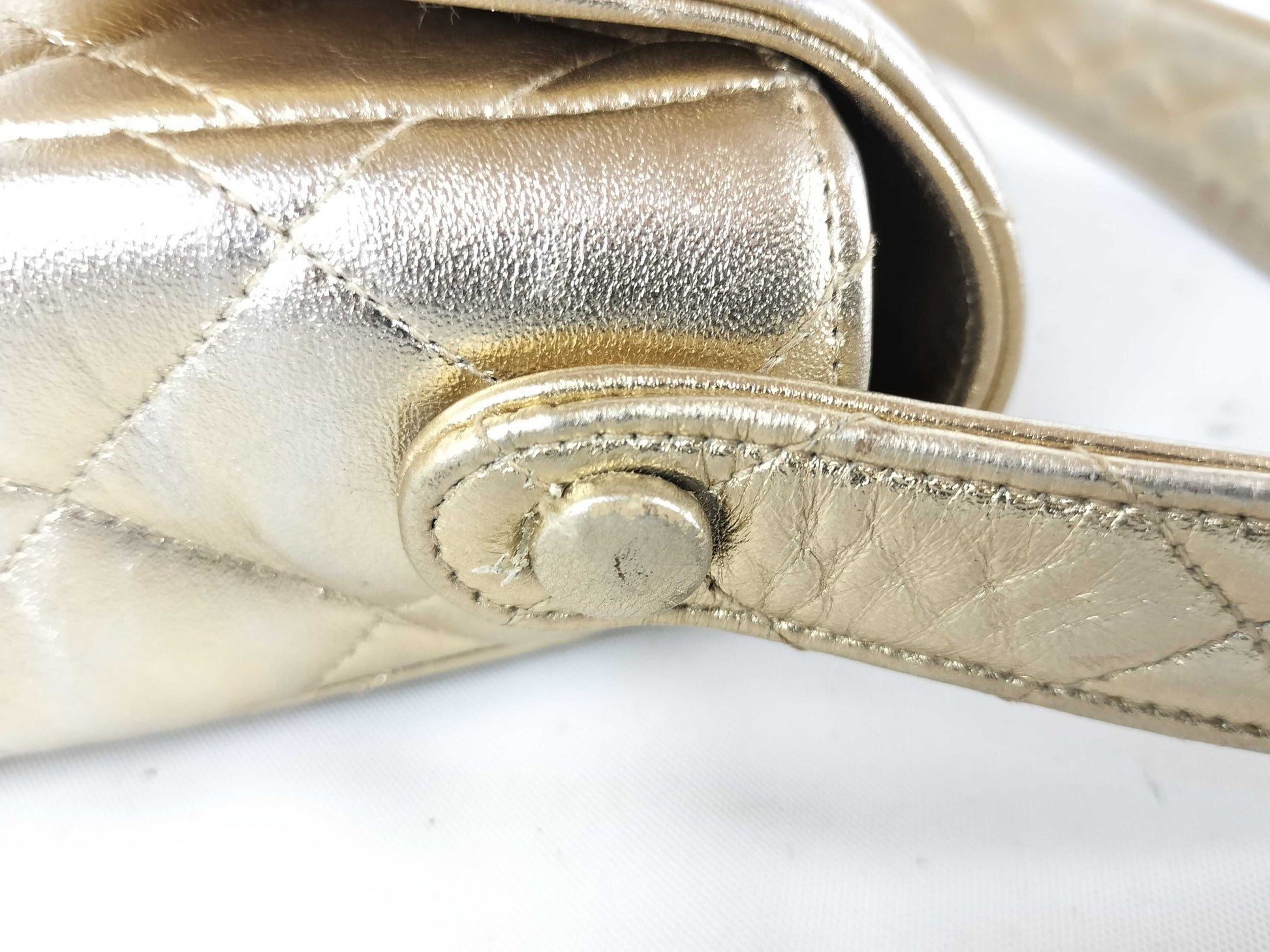 CHANEL Gold Metallic Minimato Handbag, No. 3, Corner and Surface Scratches