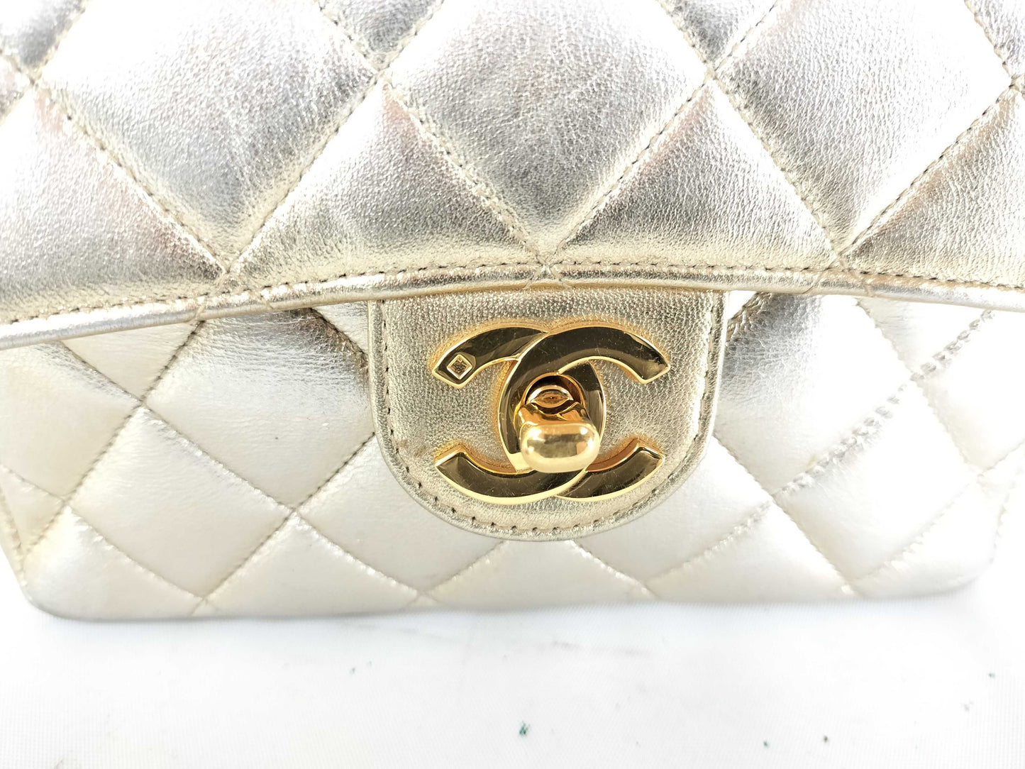 CHANEL Gold Metallic Minimato Handbag, No. 3, Corner and Surface Scratches