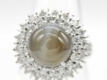 Chrysoberyl Cat's Eye 6.14ct Diamond PT900 12.3g Ring 