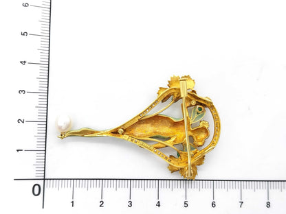 MASRIERA Pearl Diameter: Approx. 6.0mm, Emerald, Diamond, 750, 15.2g, Brooch 