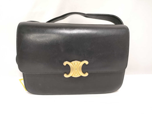 CELINE Triomphe Gold Hardware Leather Shoulder Bag Black Shoulder Bag