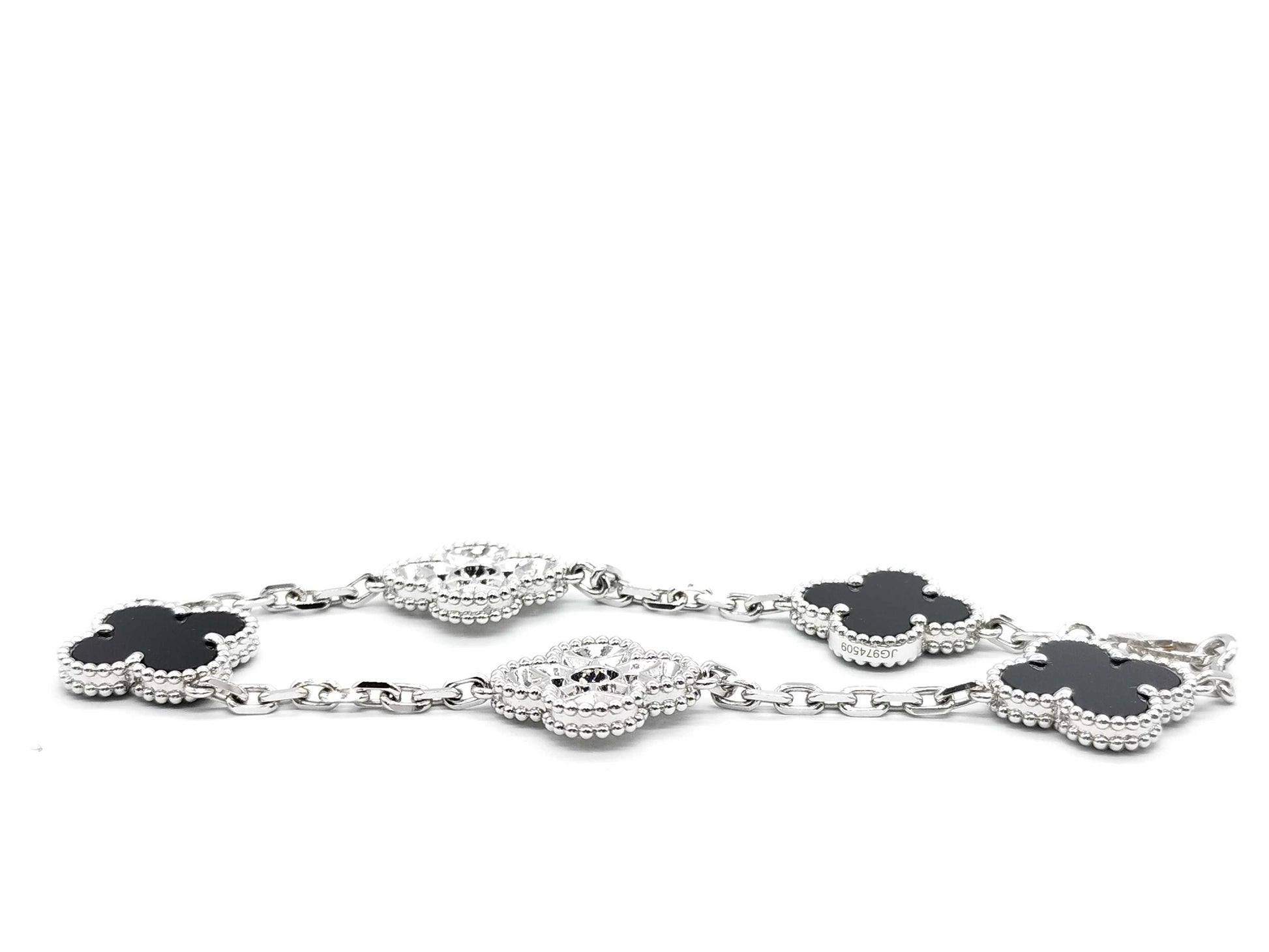 Van Cleef & Arpels Vintage Alhambra 5-Piece Onyx and Diamond Bracelet in Gold and White Gold , 12.8g