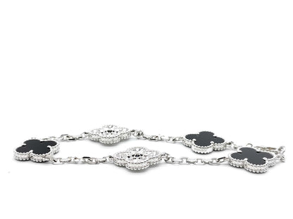 Van Cleef & Arpels Vintage Alhambra 5-Piece Onyx and Diamond Bracelet in Gold and White Gold , 12.8g
