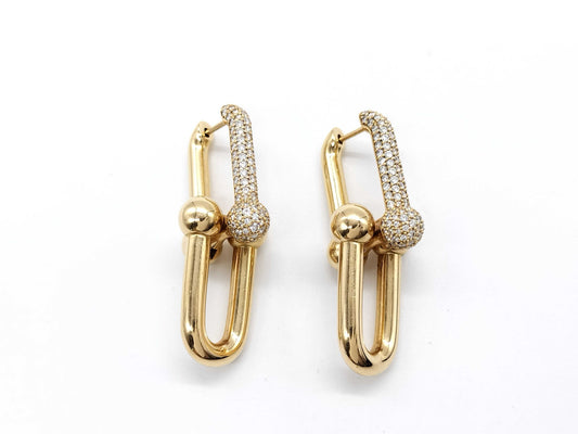 Tiffany & Co. Hardware Large D0.59ct/D0.59ct YG Au750 22.7g Earrings 
