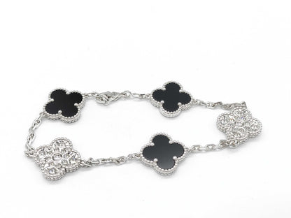 Van Cleef & Arpels Vintage Alhambra 5-Piece Onyx and Diamond Bracelet in WG Au750, 12.2g 