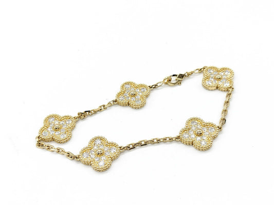 Van Cleef & Arpels Vintage Alhambra 5-Piece Diamond Bracelet in Yellow Gold and Au750, 14.1g 
