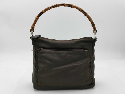 GUCCI Mini Tote Bag Bamboo All Leather Logo Embossed Black Tote Bag