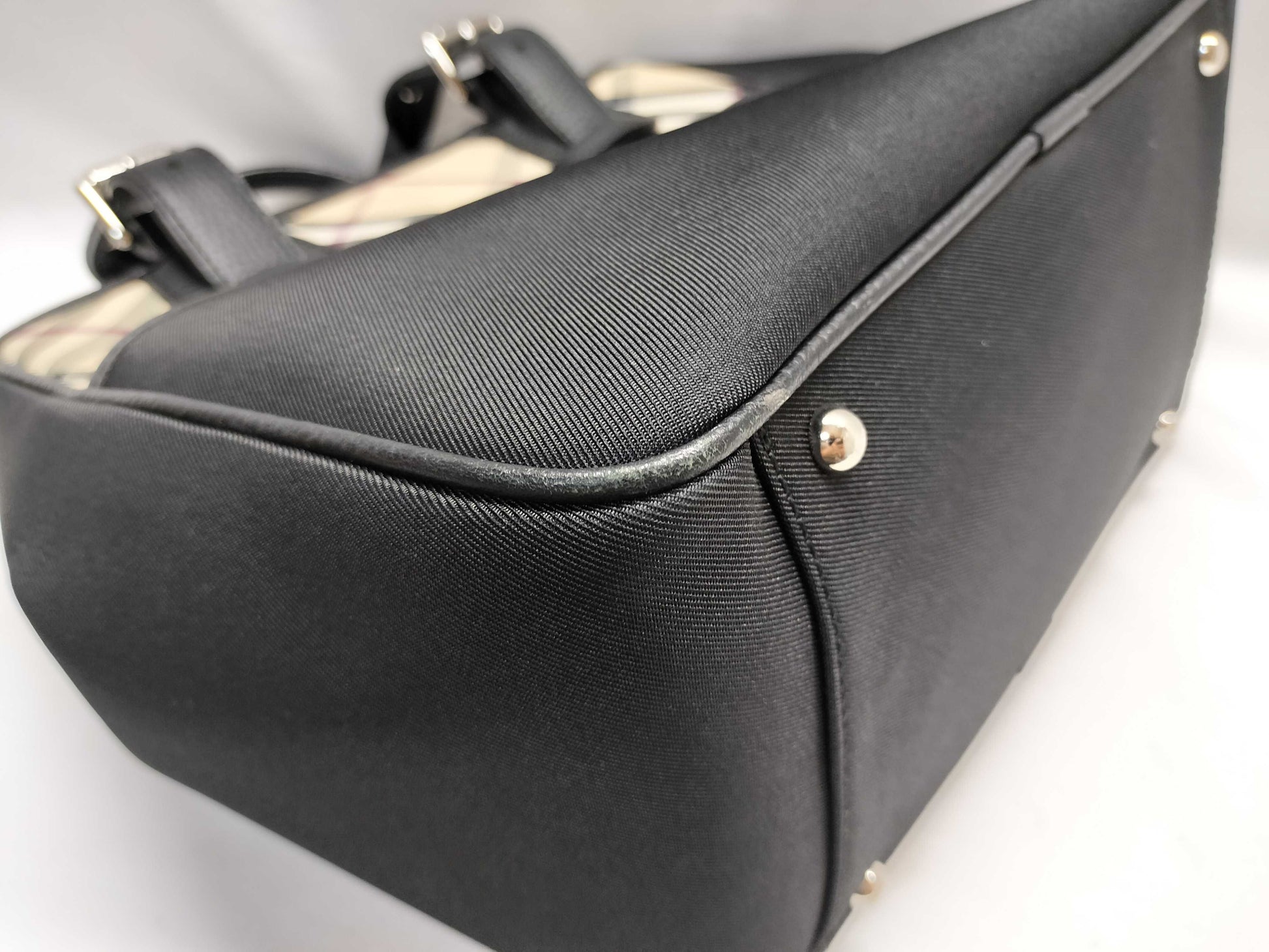BURBERRY Nylon and Leather Nova Check Handbag
