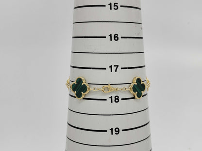 Van Cleef & Arpels Vintage Alhambra Malachite and Diamond Bracelet in Yellow Gold and Au750, 12.9g 