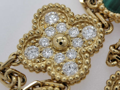 Van Cleef & Arpels Vintage Alhambra Malachite and Diamond Bracelet in Yellow Gold and Au750, 12.9g 