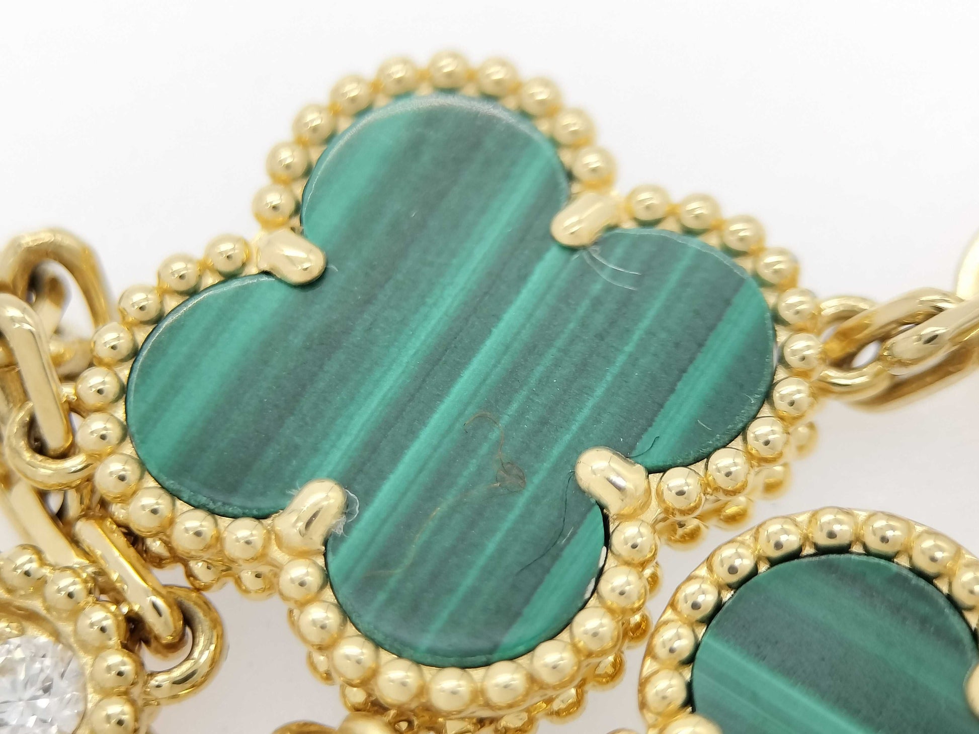 Van Cleef & Arpels Vintage Alhambra Malachite and Diamond Bracelet in Yellow Gold and Au750, 12.9g 