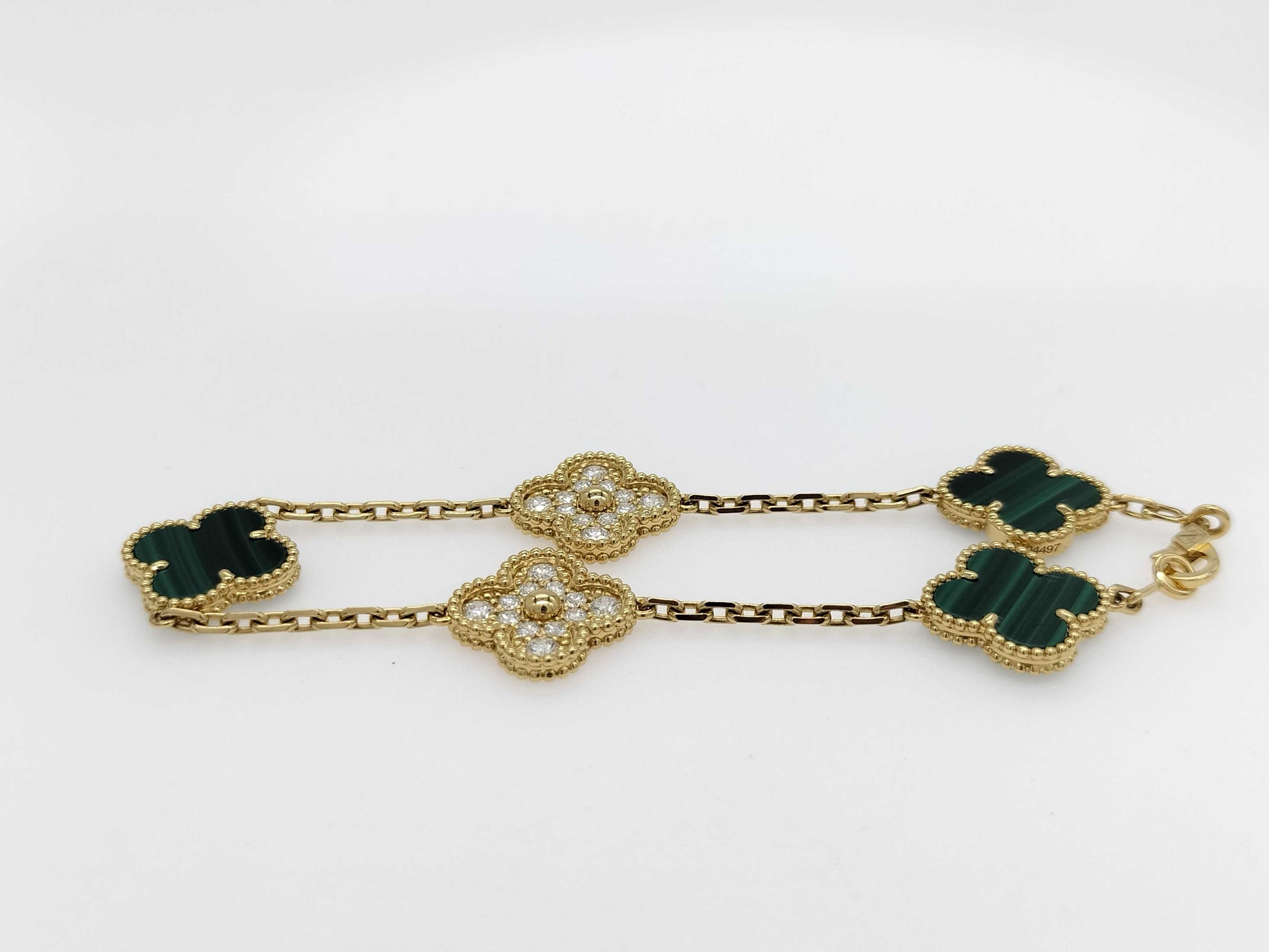 Van Cleef & Arpels Vintage Alhambra Malachite and Diamond Bracelet in Yellow Gold and Au750, 12.9g 