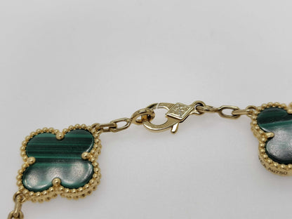 Van Cleef & Arpels Vintage Alhambra Malachite and Diamond Bracelet in Yellow Gold and Au750, 12.9g 