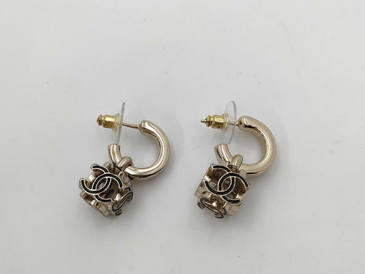 CHANEL A22K Hoop Earrings Coco Mark Cube Earrings