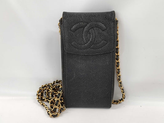 CHANEL Caviar Skin Chain Pouch Shoulder Bag