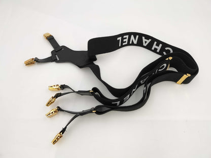CHANEL Suspenders Logo Leather Black Other Accessories