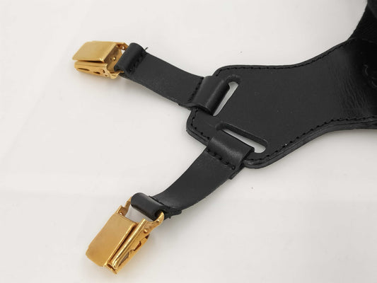 CHANEL Suspenders Logo Leather Black Other Accessories