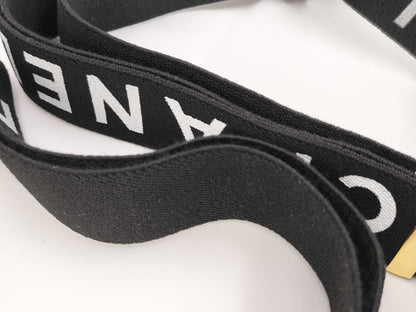 CHANEL Suspenders Logo Leather Black Other Accessories