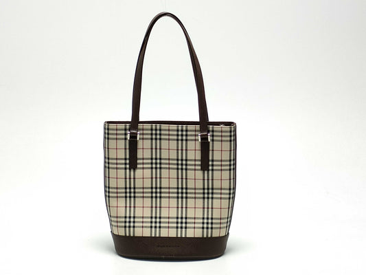 BURBERRY Nova Check x Leather Handbag Tote Bag Tote Bag