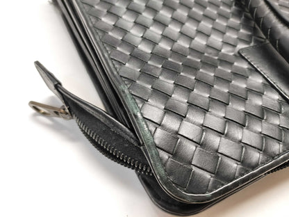 BOTTEGA VENETA Intrecciato Business Bag/Black/Slightly Used/Corner Torn Business Bag