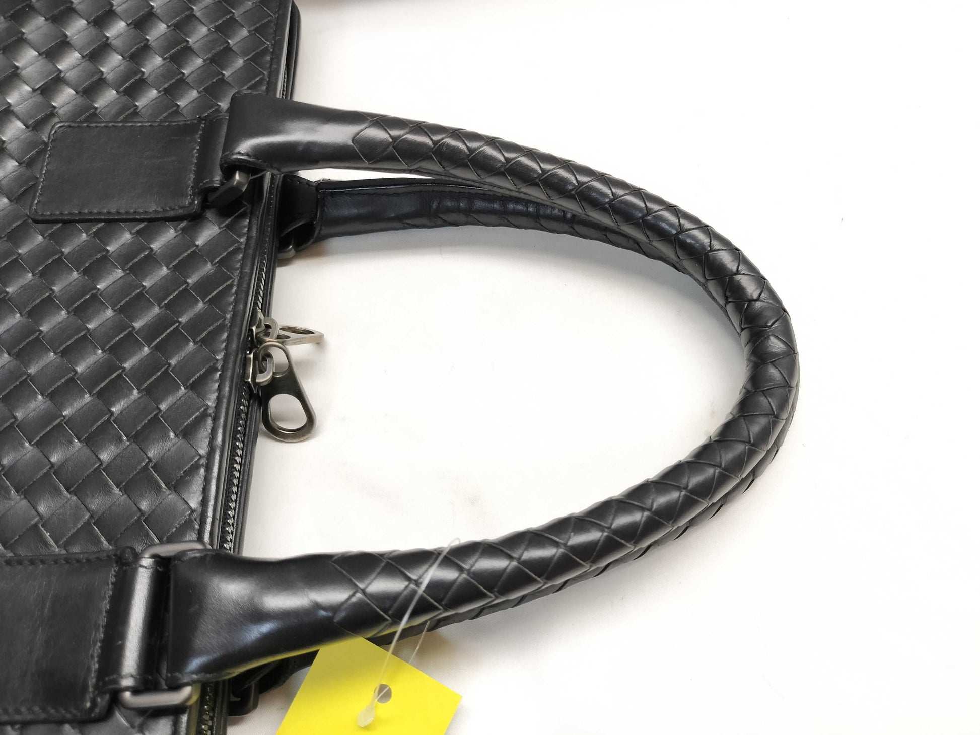 BOTTEGA VENETA Intrecciato Business Bag/Black/Slightly Used/Corner Torn Business Bag