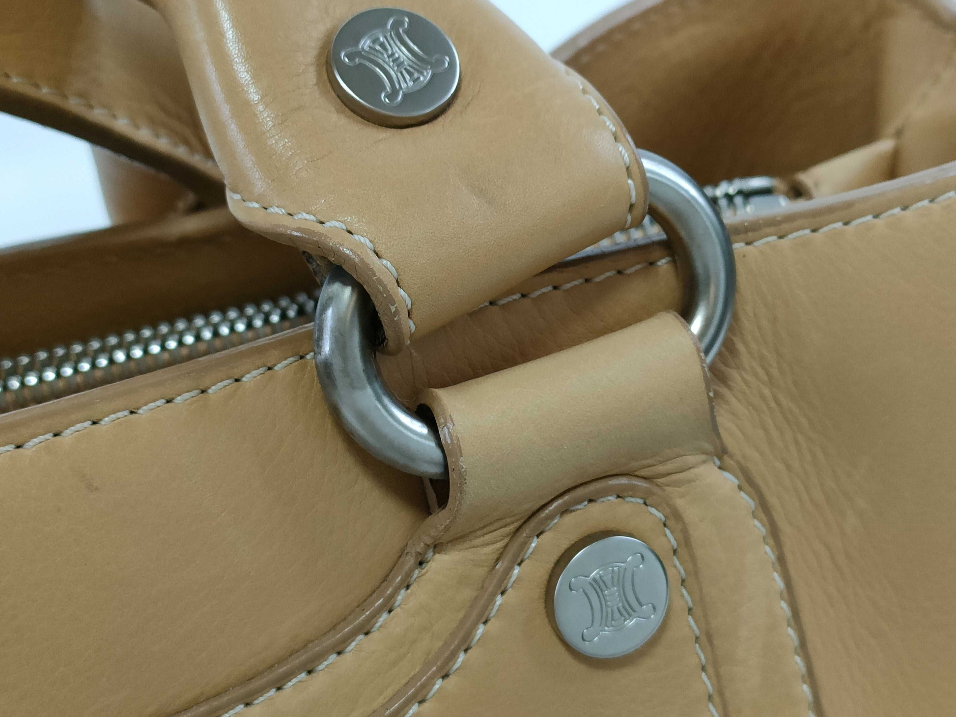 CELINE Leather Hand Beige Handbag