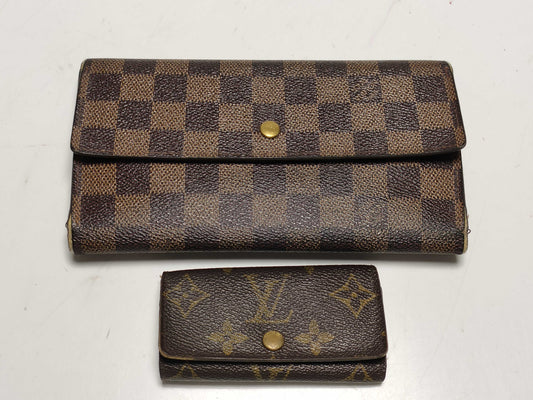 LOUIS VUITTON Monogram Key Case/Damier Long Wallet Set of 2 Wallets