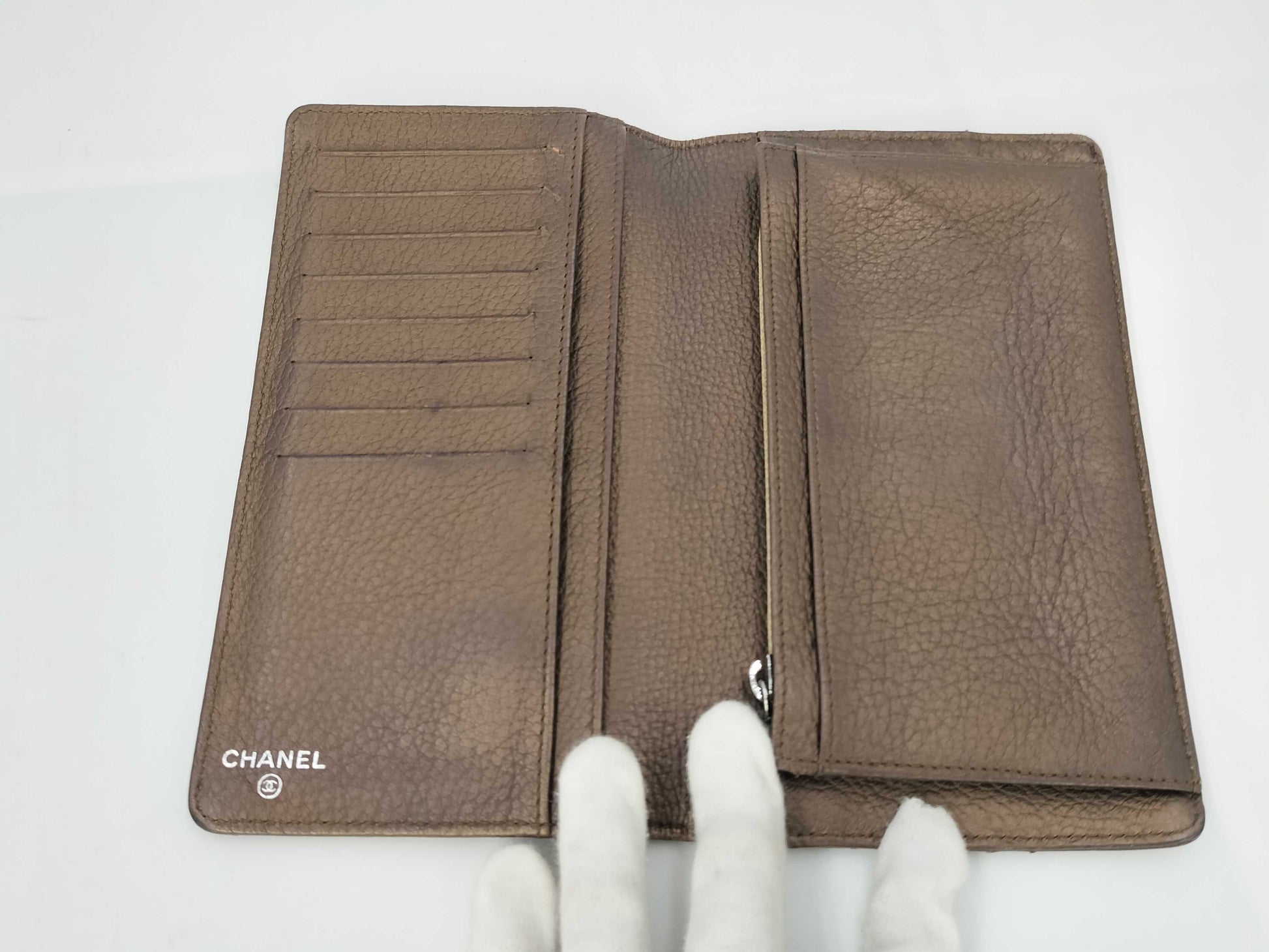 CHANEL Caviar Skin Coco Mark Back with Chain Leather Brown 10 Series Wallet