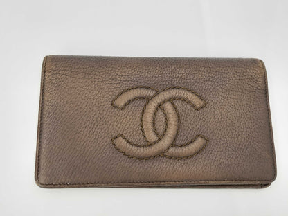 CHANEL Caviar Skin Coco Mark Back with Chain Leather Brown 10 Series Wallet