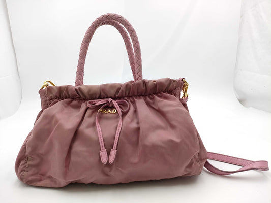 PRADA Nylon x Leather Ribbon 2WAY Pink Shoulder Bag