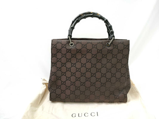 GUCCI Bamboo Hand Canvas Handbag