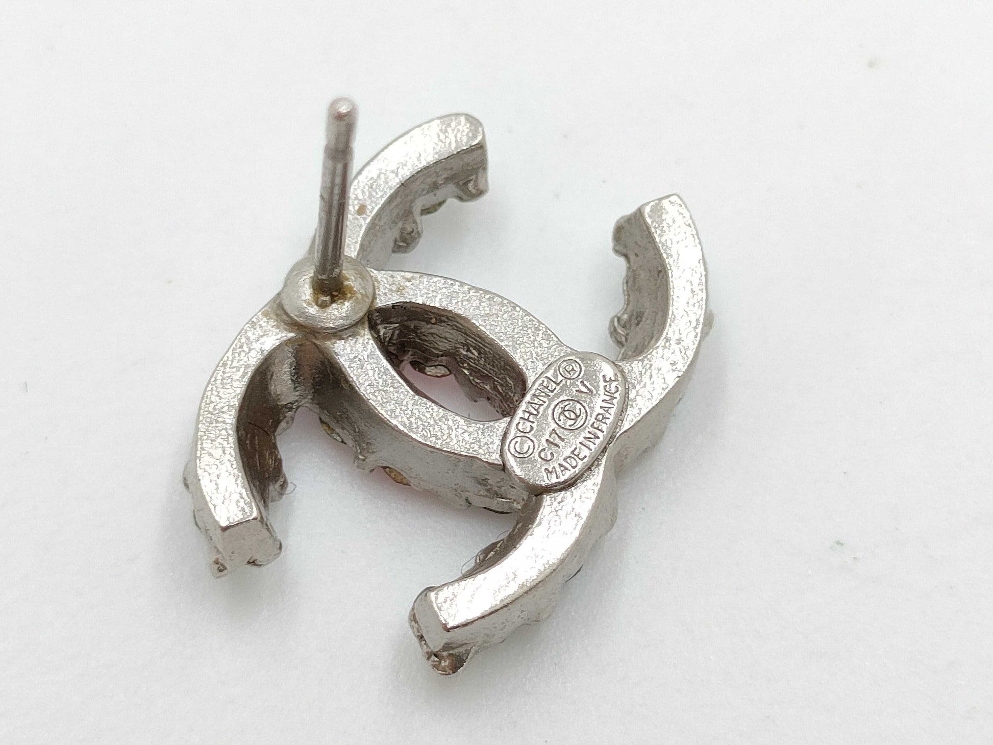 CHANEL Coco Mark Rhinestone C17 V Earrings