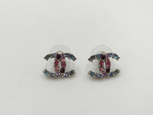 CHANEL Coco Mark Rhinestone C17 V Earrings