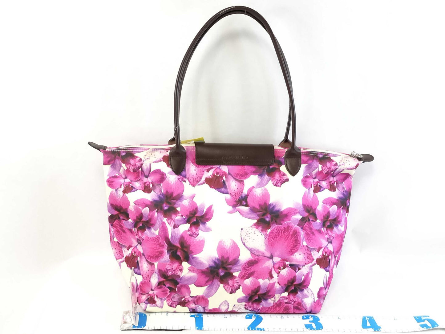 LONG CHAMP Le Pliage Floral Print Nylon and Leather Tote Bag