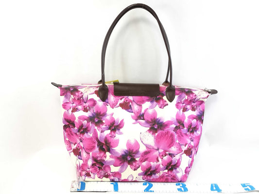 LONG CHAMP Le Pliage Floral Print Nylon and Leather Tote Bag