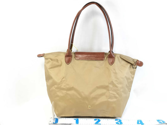 LONG CHAMP Le Pliage Beige Nylon and Leather Tote Bag