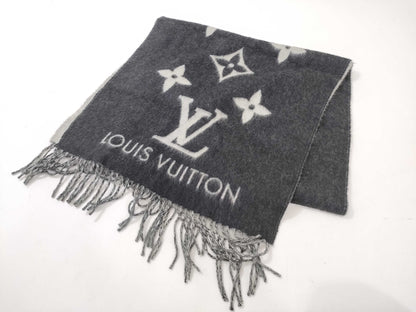 LOUIS VUITTON Monogram Cashmere Scarf Black Scarf