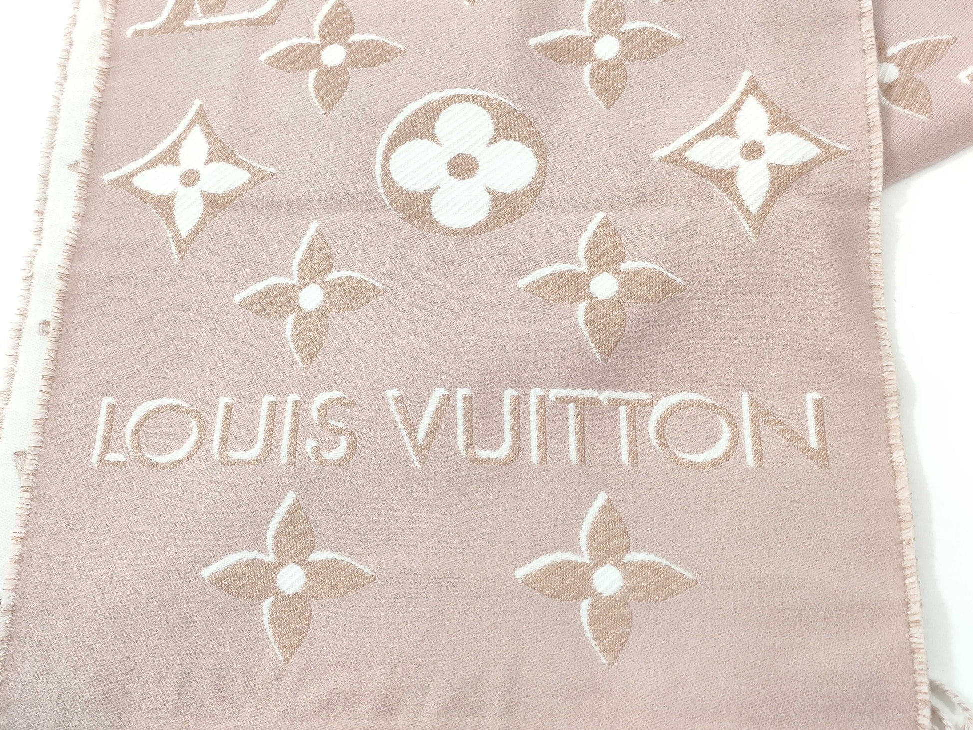 LOUIS VUITTON Monogram Logo Scarf Pink Lamé Scarf