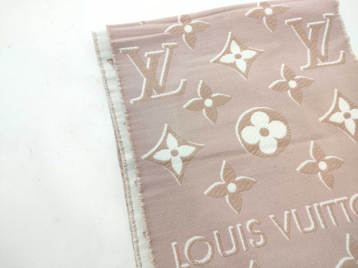 LOUIS VUITTON Monogram Logo Scarf Pink Lamé Scarf
