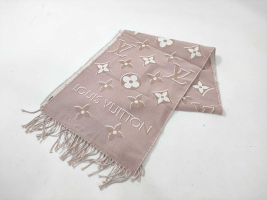 LOUIS VUITTON Monogram Logo Scarf Pink Lamé Scarf