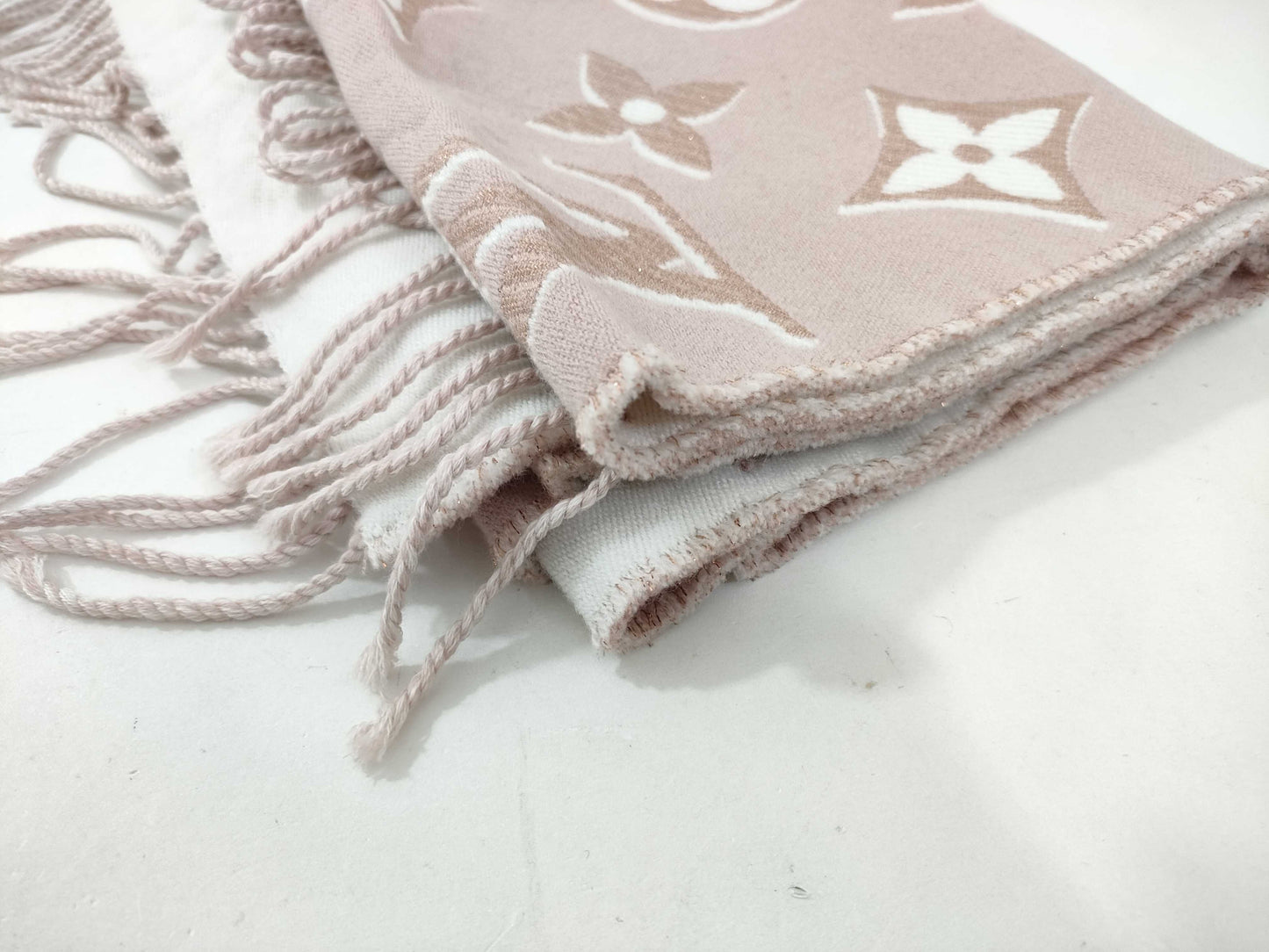 LOUIS VUITTON Monogram Logo Scarf Pink Lamé Scarf