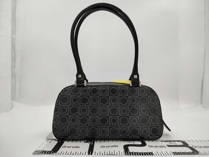Salvatore Ferragamo Gancini Gancini all-over print leather handbag in black
