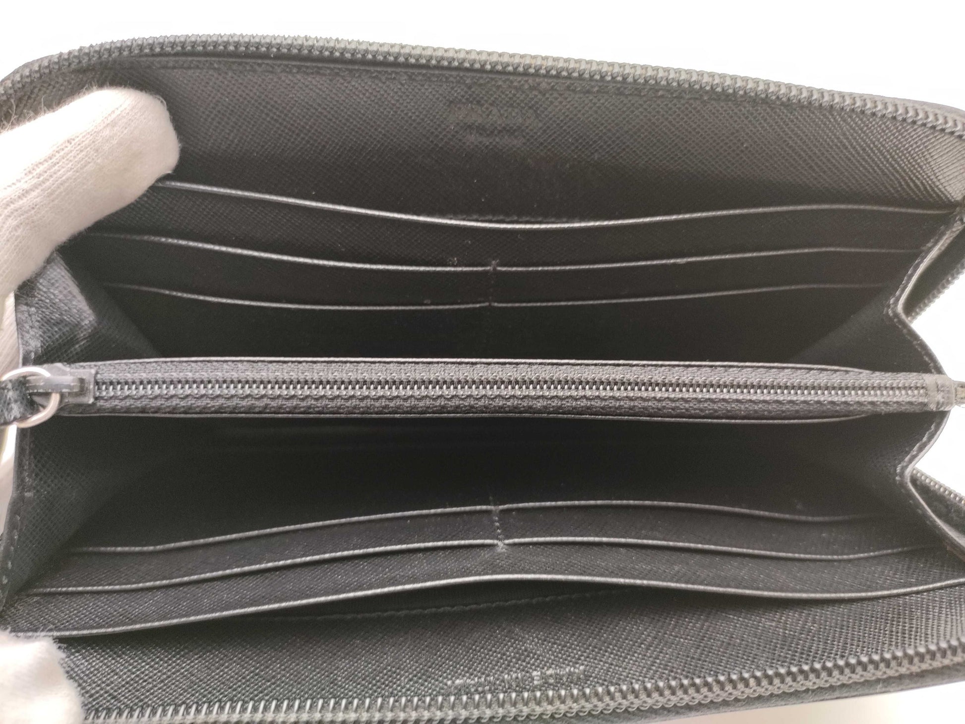 PRADA Saffiano Leather Triangle Plate Round Long Wallet