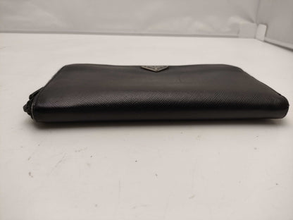 PRADA Saffiano Leather Triangle Plate Round Long Wallet