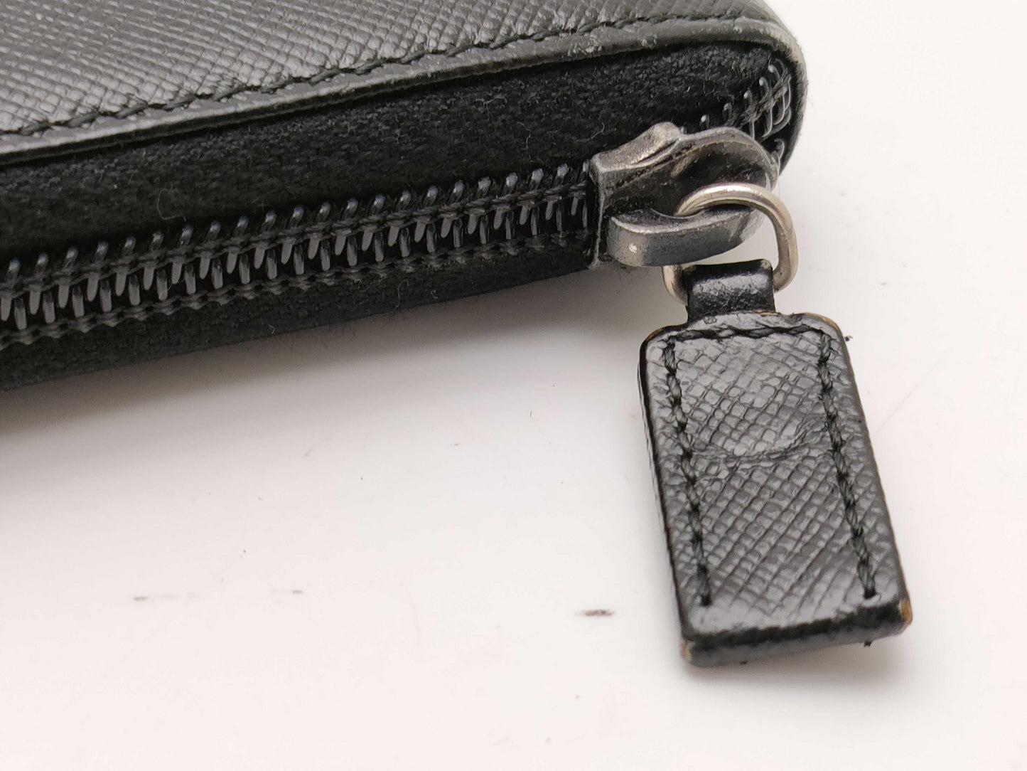 PRADA Saffiano Leather Triangle Plate Round Long Wallet